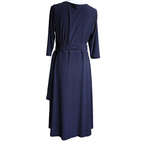 Kiyonna Blue Wrap Dress Navy Bridesmaid A Line Sweetheart Fit Flare Essential - Picture 2 of 11